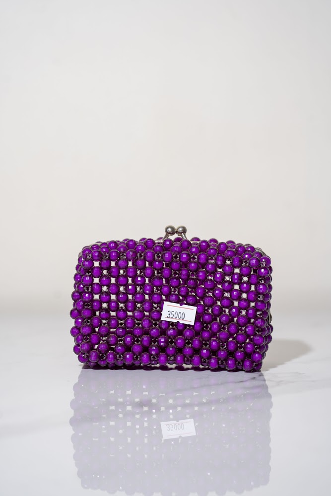 Purple Pearl Beaded Box Clutch
