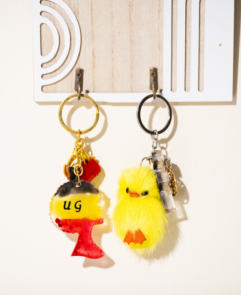 Uganda Pride & Fluffy Chick Keychain Duo