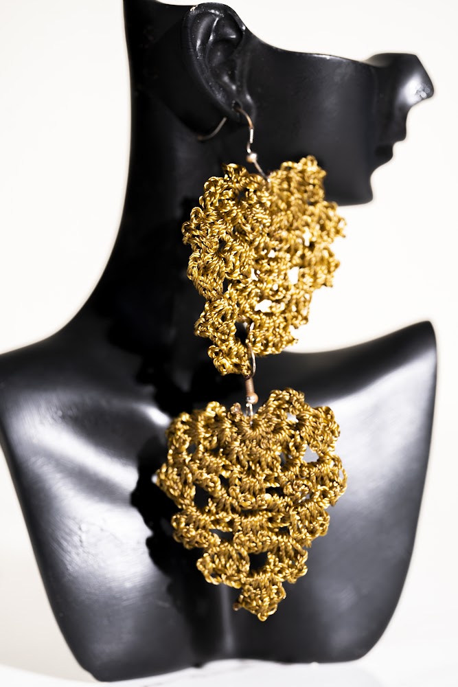 Gold Metallic Crochet Lace Drop Earrings