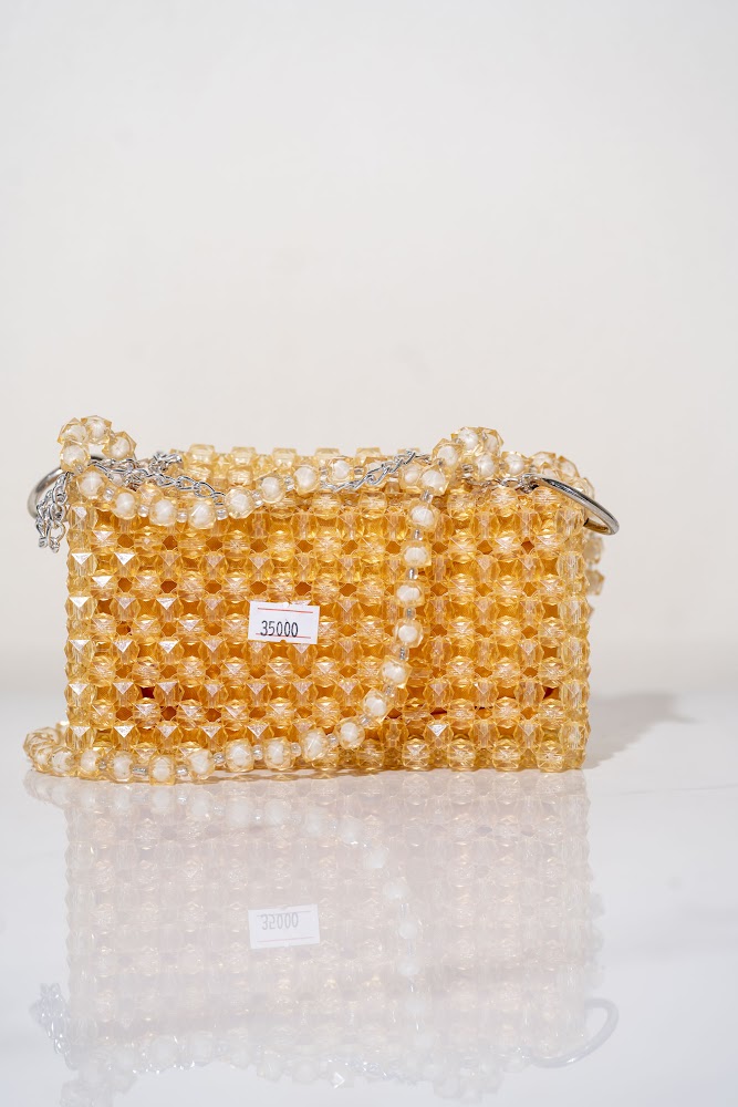 Champagne Crystal Beaded Crossbody Bag
