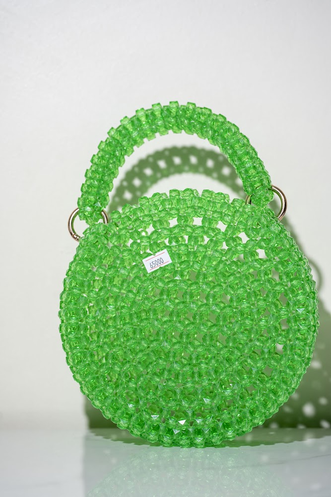 Lime Green Crystal Beaded Round Tote