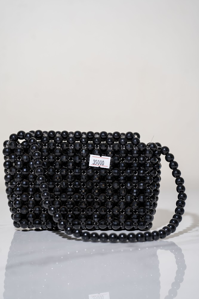 Jet Black Pearl Beaded Shoulder Bag