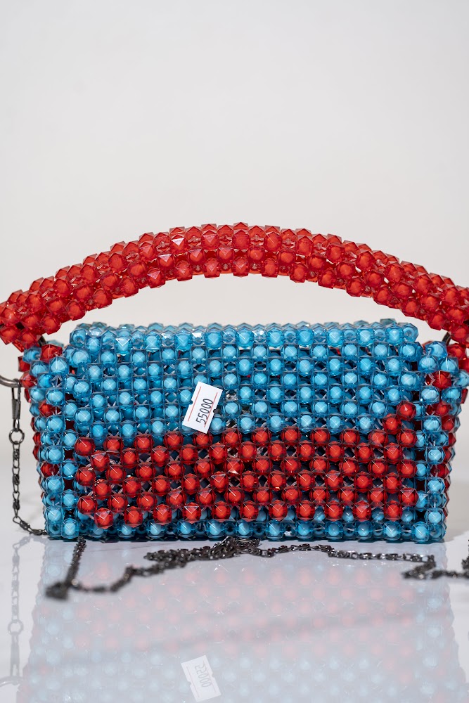 Red & Blue Crystal Beaded Top-Handle Bag
