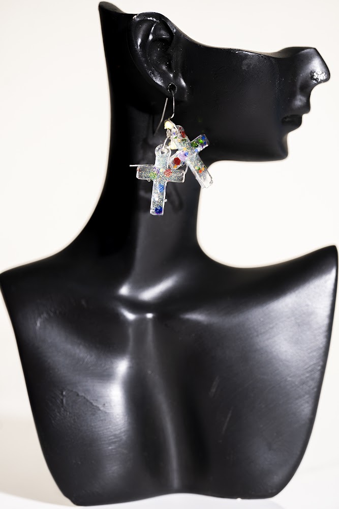 Multicolor Glitter Resin Cross Drop Earrings