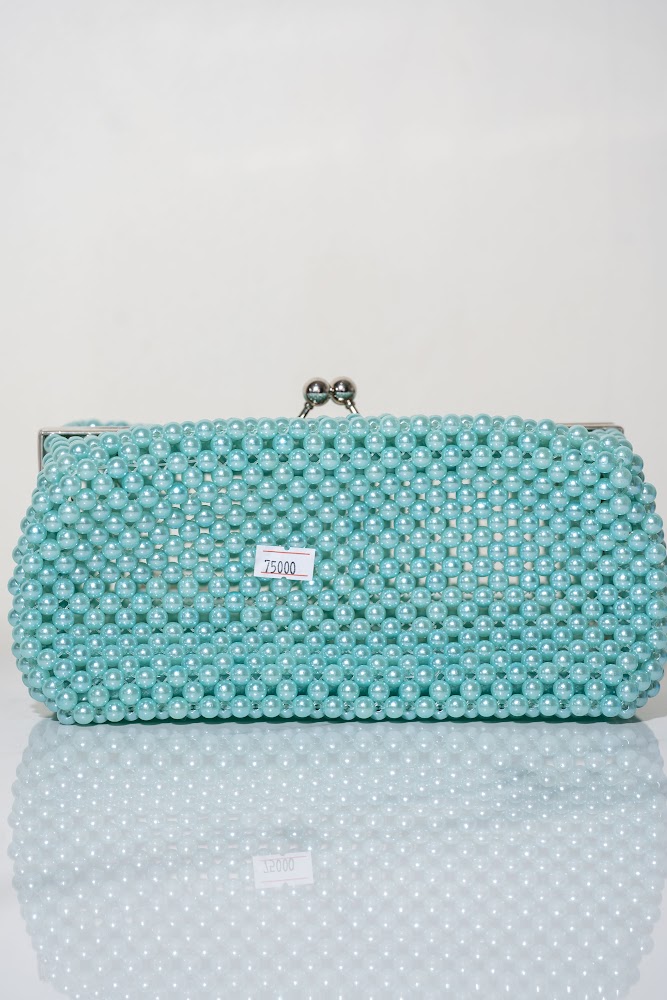 Mint Teal Pearl Beaded Box Clutch