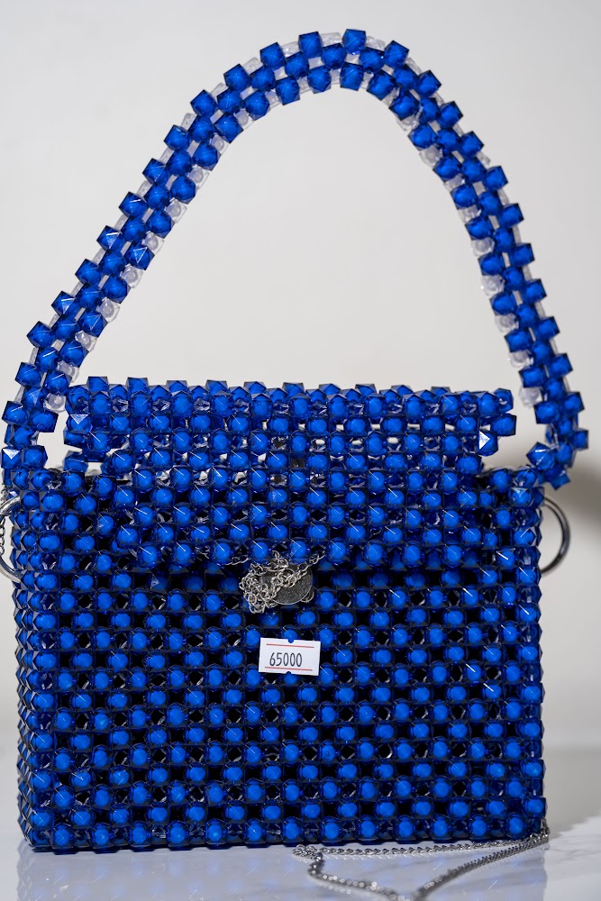 Royal Blue Crystal Beaded Top-Handle Bag