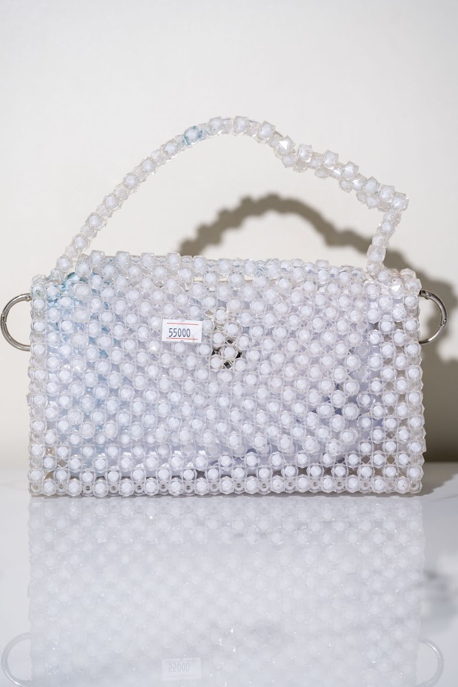 Pearl White Crystal Beaded Flap Handbag