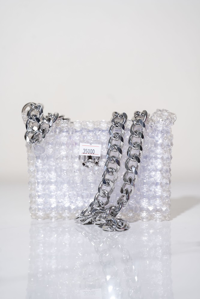 Crystal Clear Beaded Chain Crossbody Bag