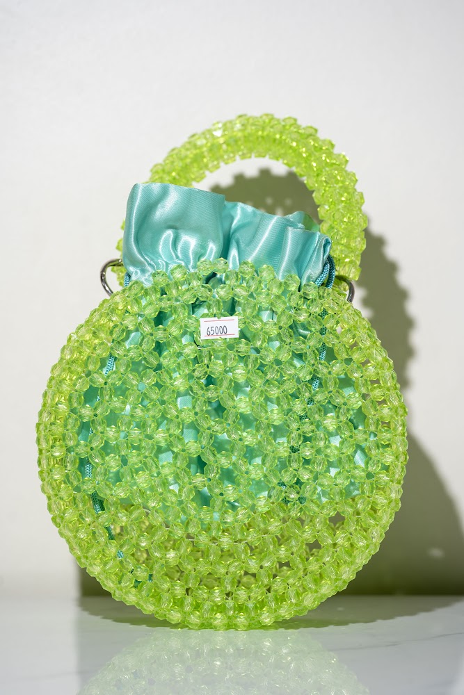 Lime Green Round Beaded Bucket Bag
