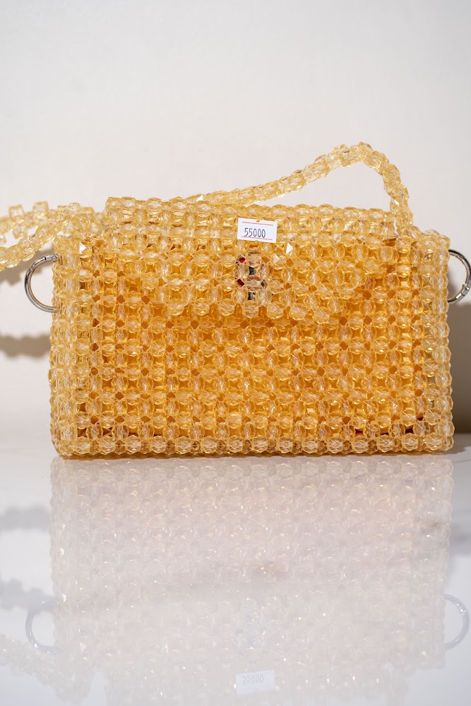 Amber Gold Crystal Beaded Shoulder Bag