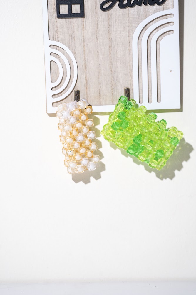 Beaded Hair Clip Set, Pearl & Lime