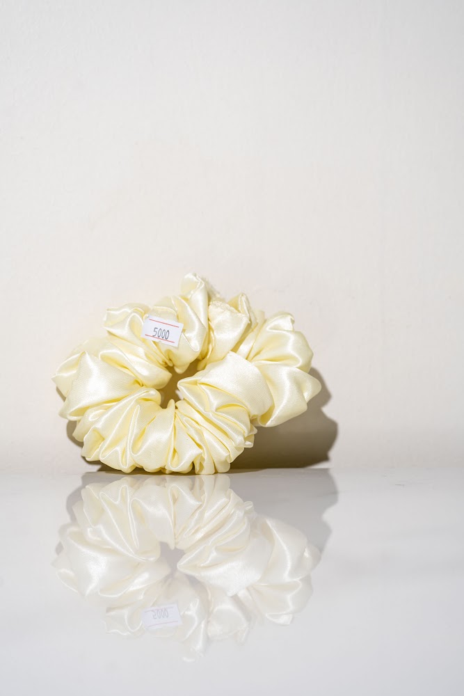 Cream Satin Oversized Hair Scrunchie
