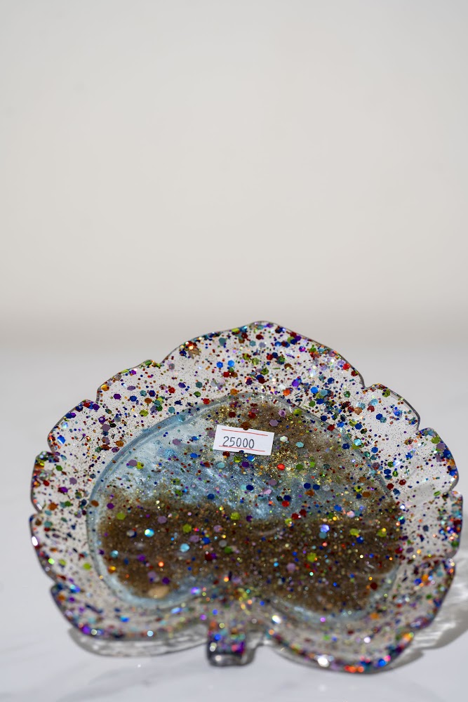 Rainbow Glitter Resin Scalloped Trinket Dish