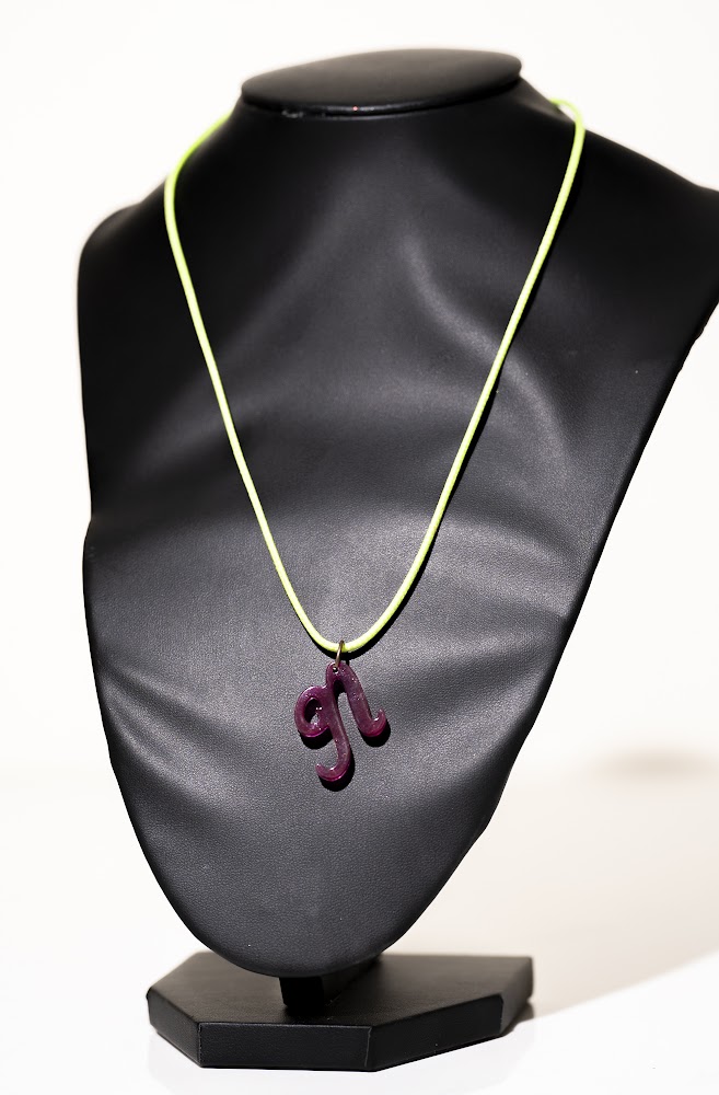 Purple Script Letter Resin Pendant Necklace