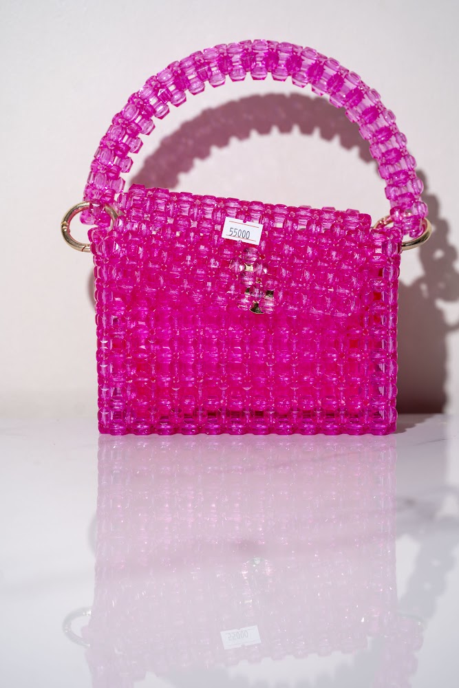 Hot Pink Transparent Beaded Top-Handle Bag