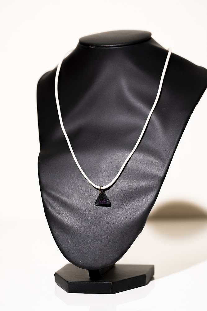 Black Glitter Triangle Resin Pendant Necklace