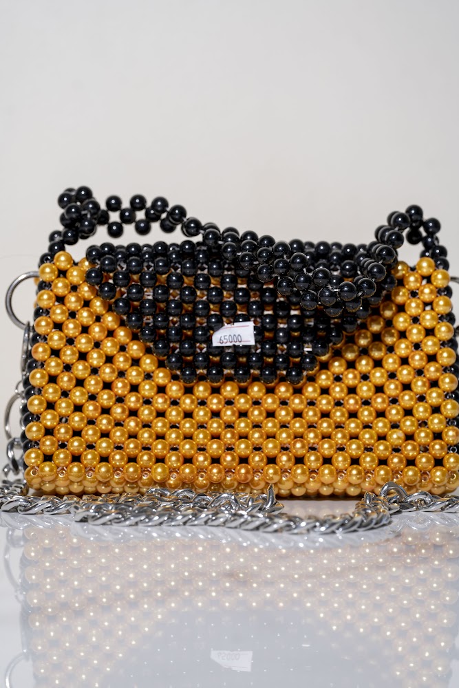 Gold & Black Pearl Beaded Clutch Bag
