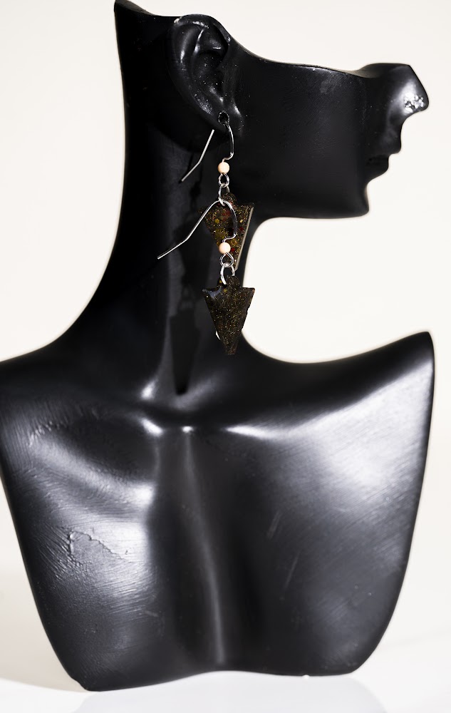 Olive Green Glitter Resin Double Triangle Earrings