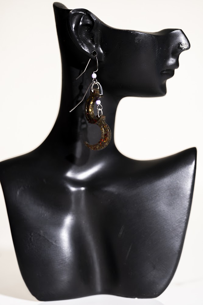 Dark Gold Glitter Crescent Moon Dangle Earrings