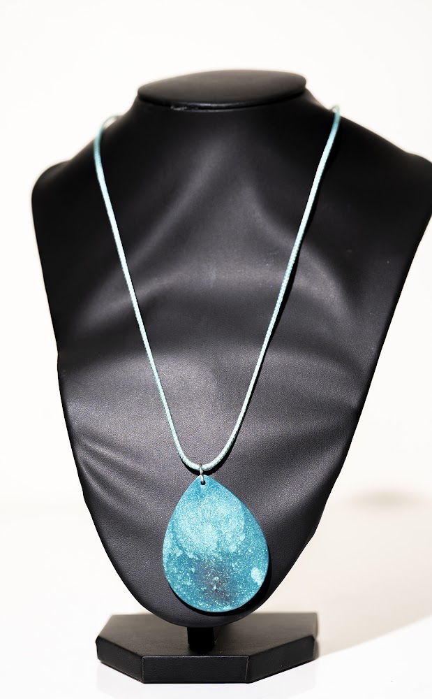 Teal Glitter Teardrop Resin Pendant Necklace