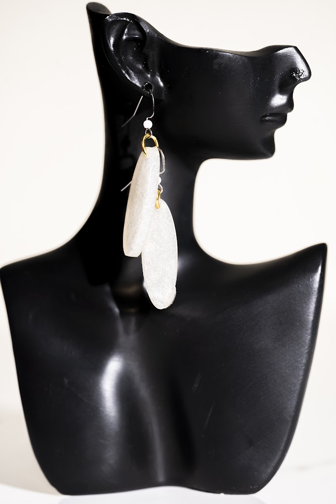 Pearlescent White Double Leaf Resin Earrings