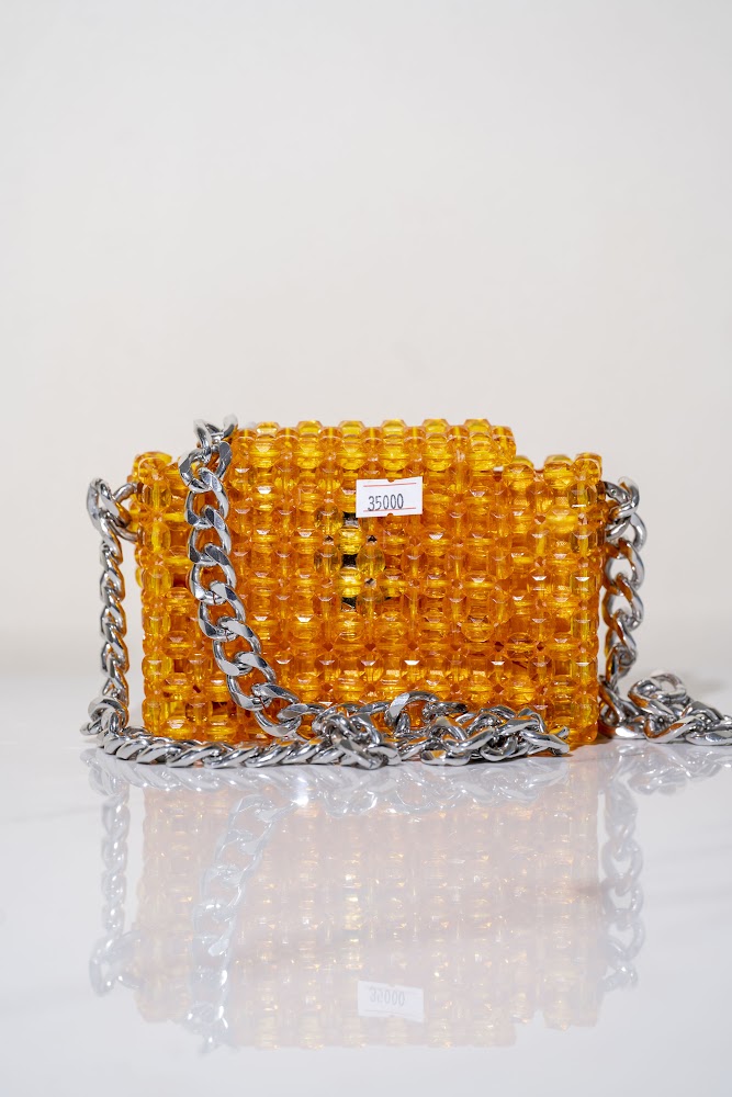 Amber Crystal Faceted Beaded Crossbody Bag