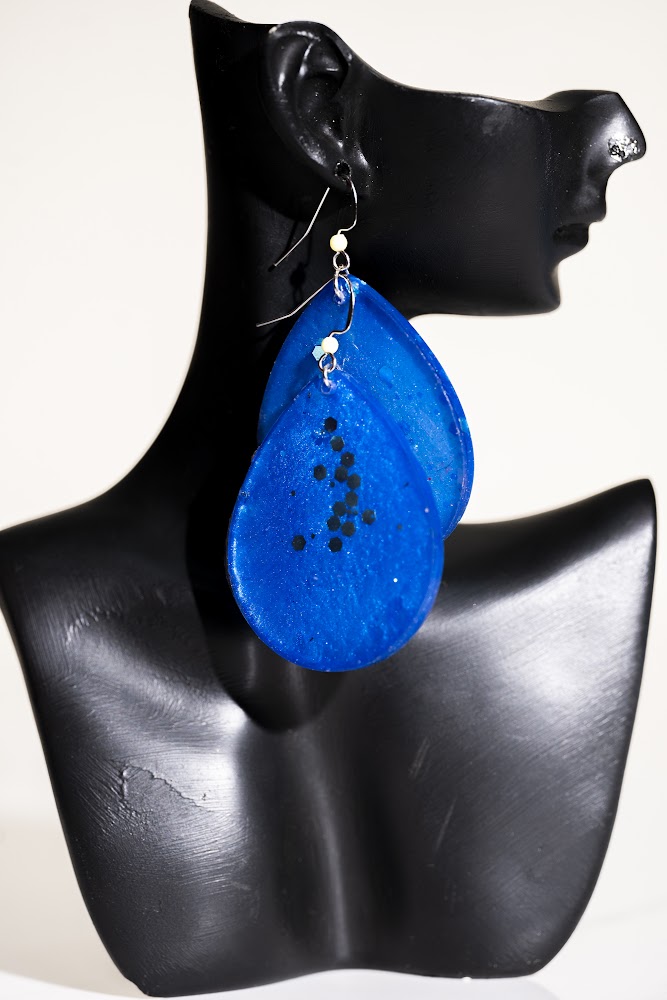 Royal Blue Glitter Double-Teardrop Resin Earrings