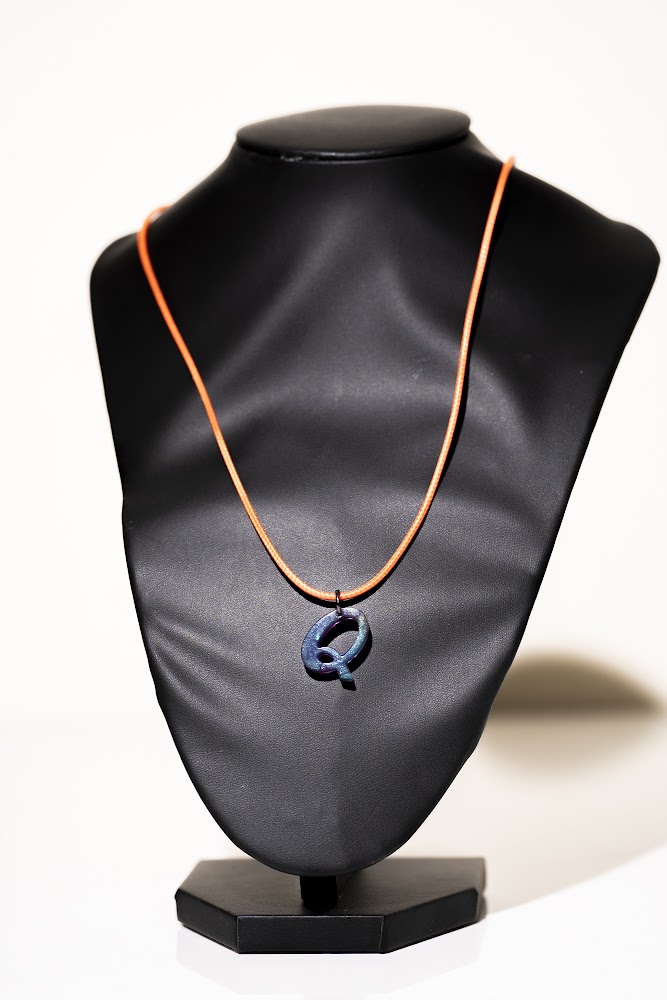 Navy Blue Initial Resin Pendant Necklace