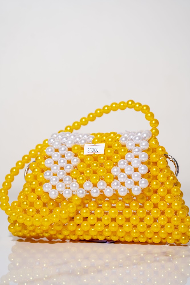 Yellow Smiley Face Pearl Beaded Handbag