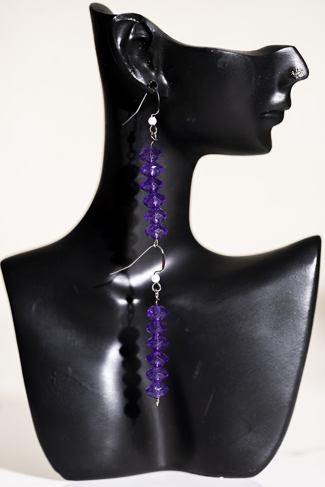 Amethyst Purple Crystal Bead Long Drop Earrings