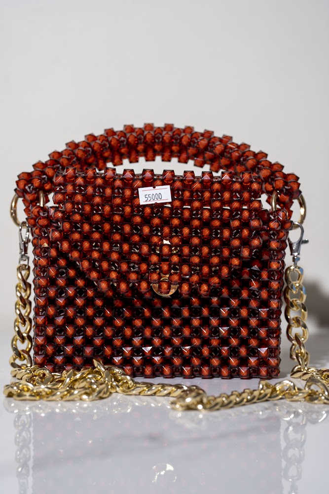 Burgundy Faceted Crystal Top-Handle Handbag