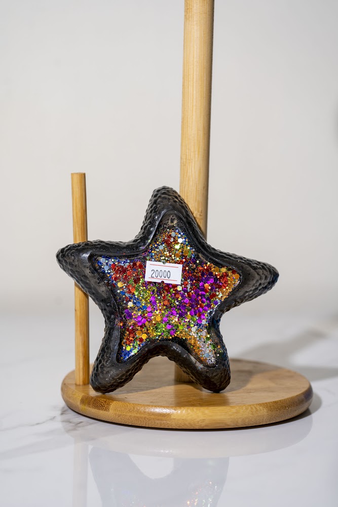 Black Star Glitter Resin Decorative Tray