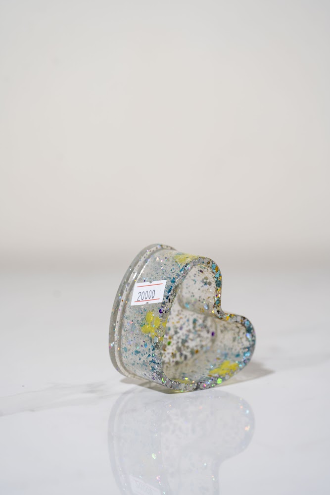Clear Iridescent Glitter Heart Resin Coaster