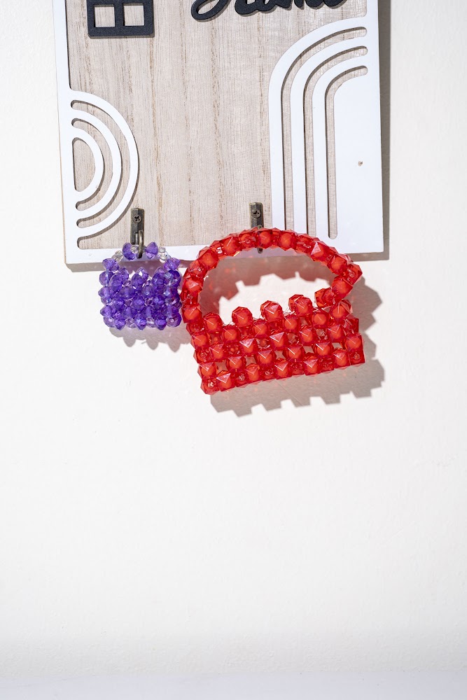 Crystal Beaded Mini Bag Charms, Purple & Red