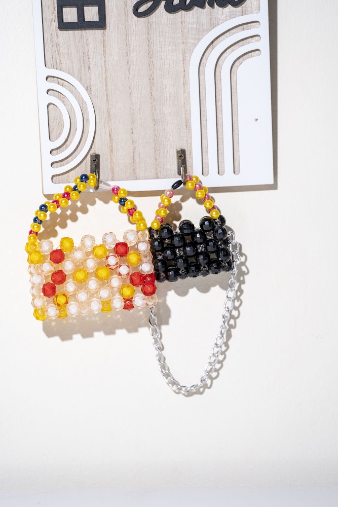 Mini Crystal Beaded Handbag Duo, Multicolor & Black