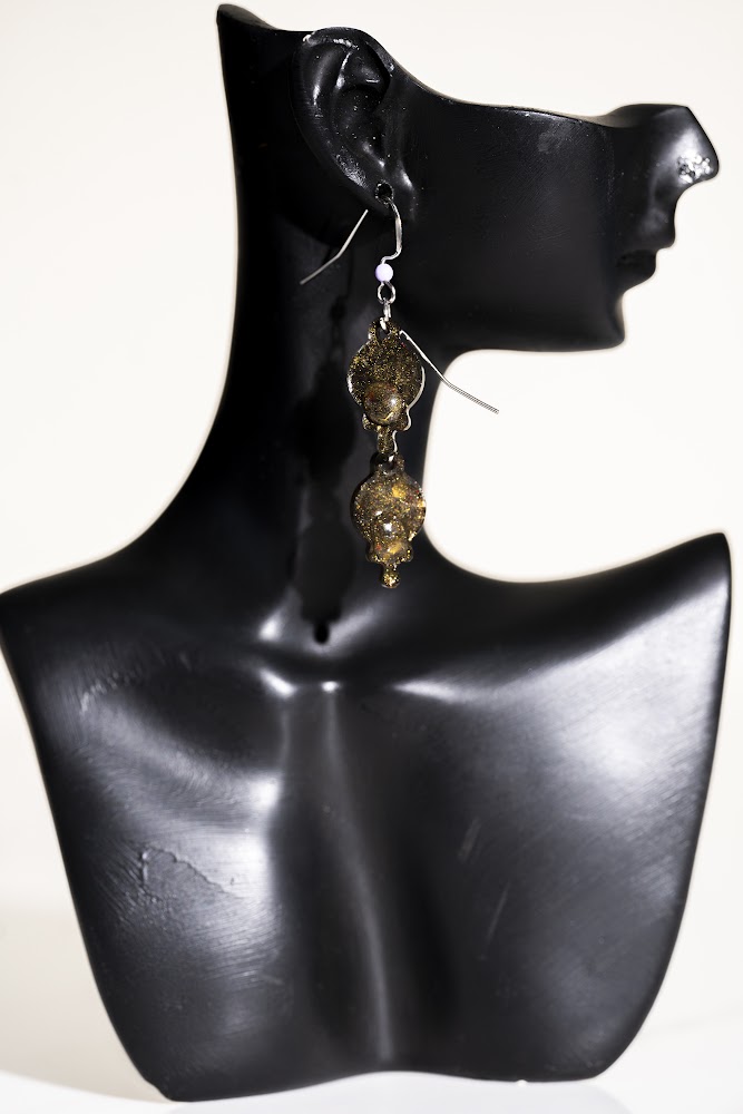 Gold Glitter Resin Double-Drop Dangle Earrings