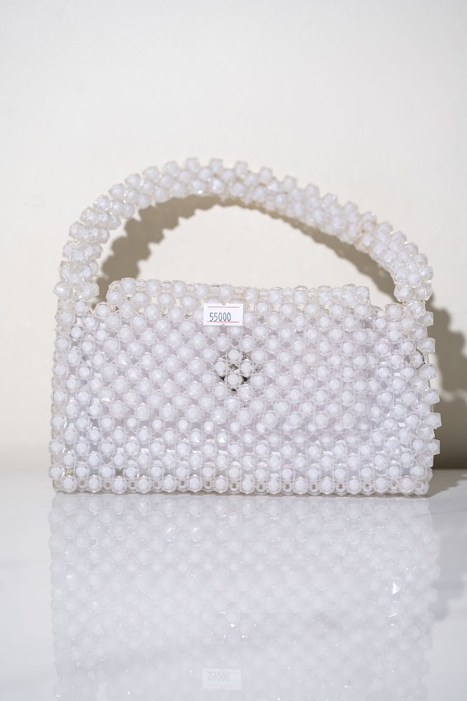 Pearl White Crystal Bead Top-Handle Handbag