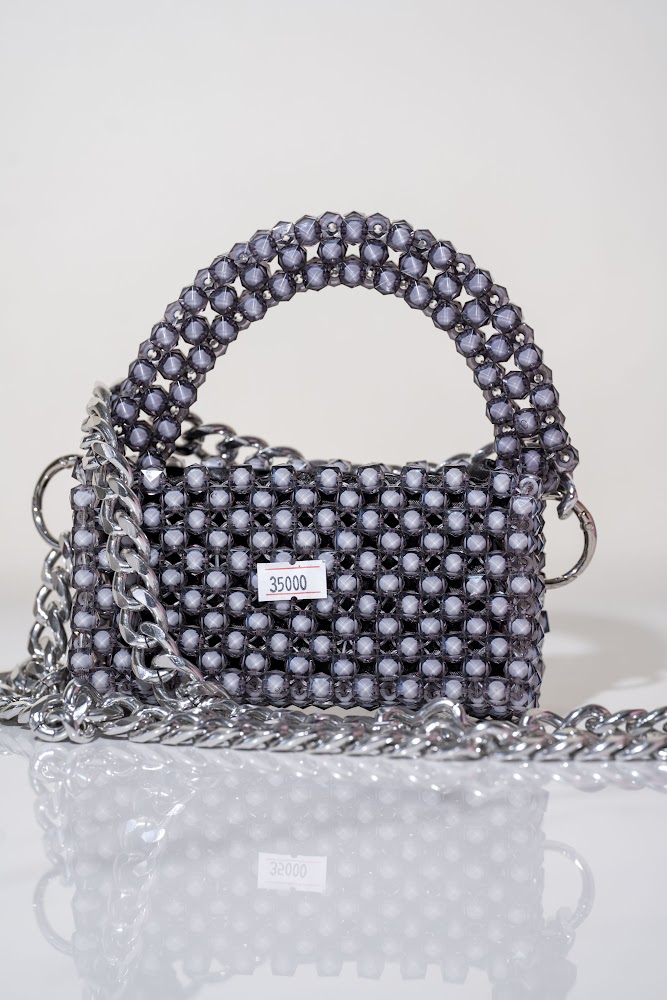 Gunmetal Grey Crystal Bead Mini Bag