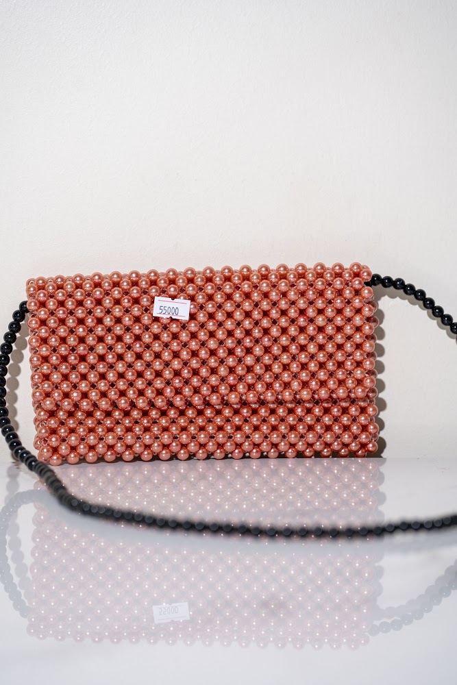 Rose Gold Pearl Beaded Crossbody Bag