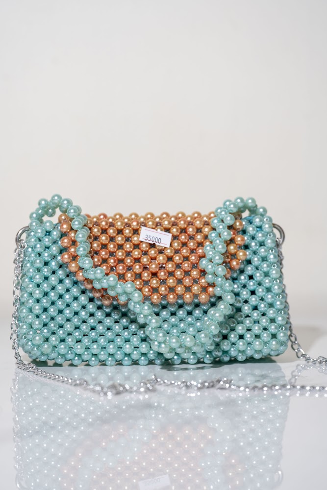 Mint & Bronze Two-Tone Pearl Beaded Crossbody Bag