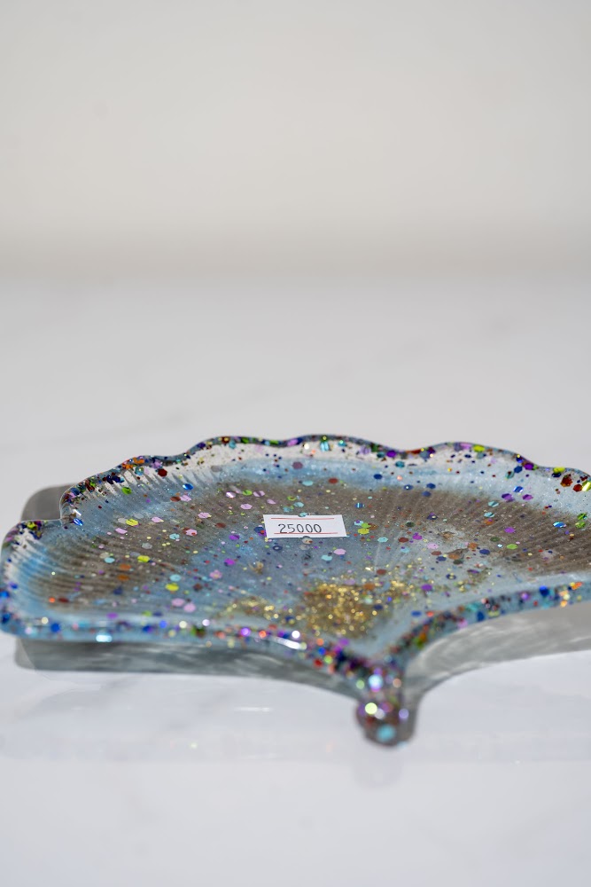 Ocean Blue Glitter Resin Shell Trinket Dish