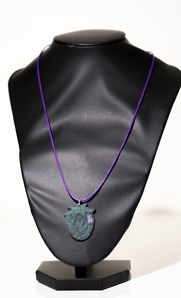 Dark Teal Glitter Resin Strawberry Pendant Necklace