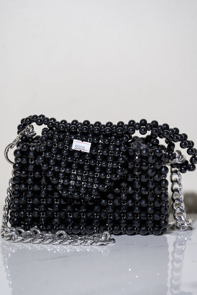 Midnight Black Pearl & Crystal Bead Handbag