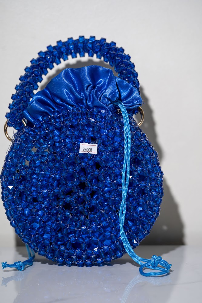 Royal Blue Crystal Bead Bucket Bag