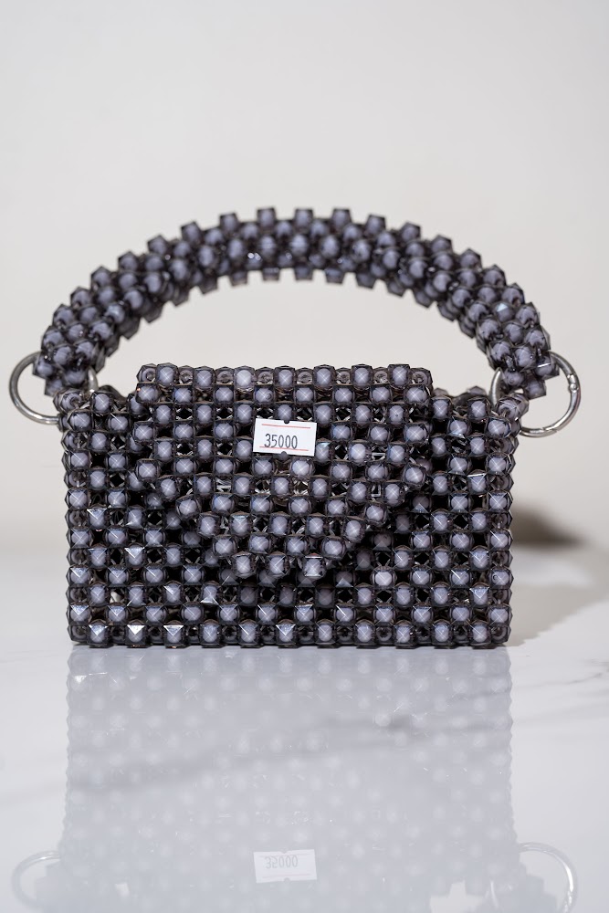 Charcoal Crystal Bead Mini Box Bag